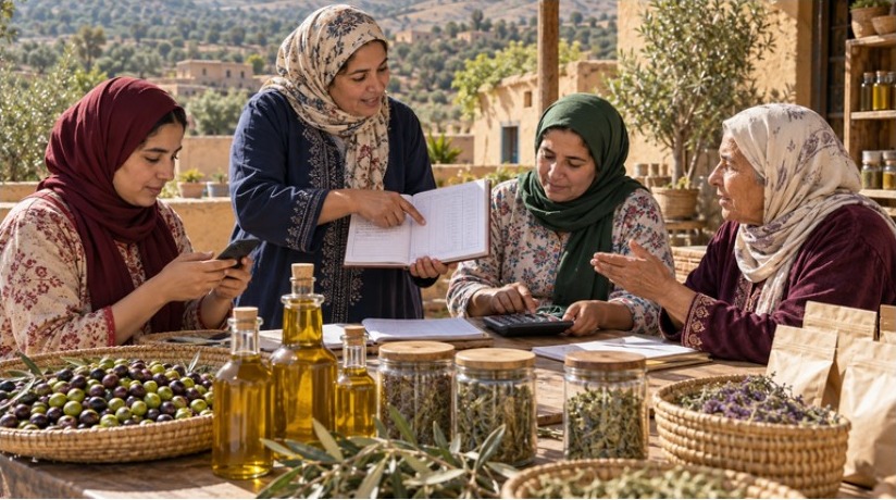Femmes rurales marocaines réunies autour de leurs produits et de la gestion de leur activité